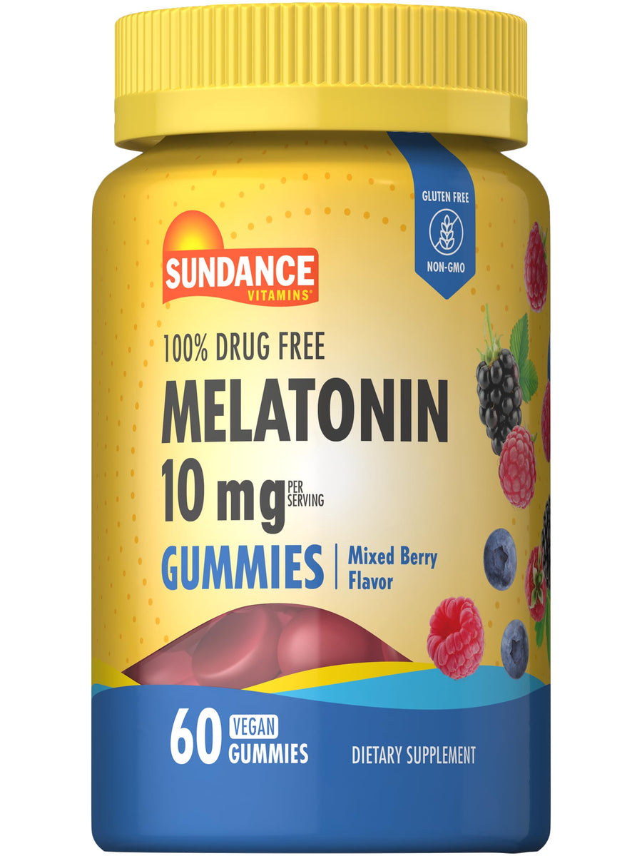 Sundance Melatonin Gummies | 10mg | 60 Vegan Gummies | Mixed Berry Flavor | Vegan Non-GMO and Gluten Free Supplement