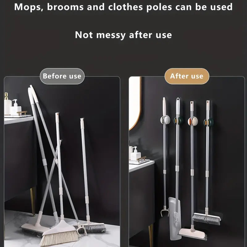 Wall-Mounted Mop Holder with Adhesive Hook (1 Piece)