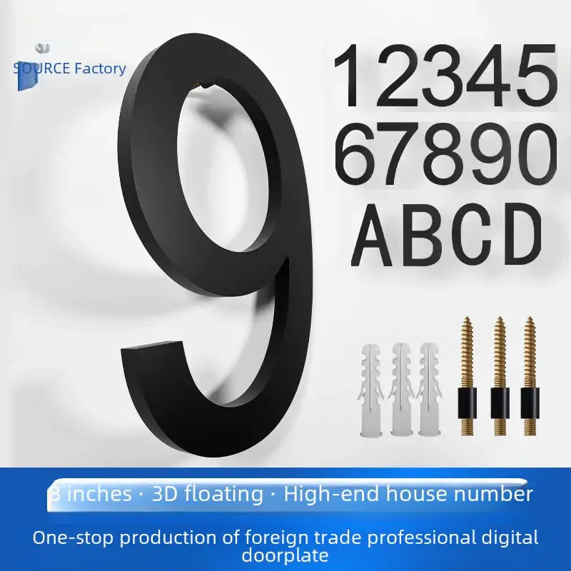 Black 3d floating house number ’9’ with a matte finish.