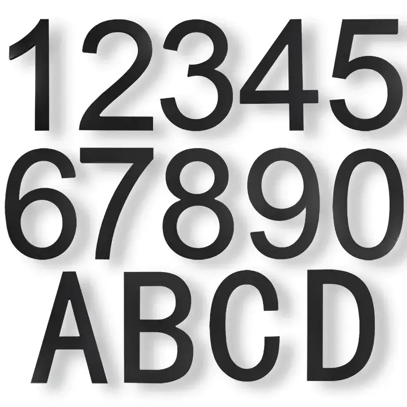 Black, bold sans-serif numerals and letters displayed in a clean grid layout.
