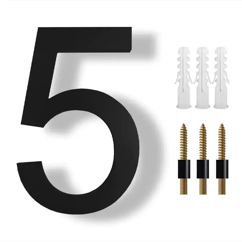 Black, modern-style number ’5’ plaque with a matte finish.