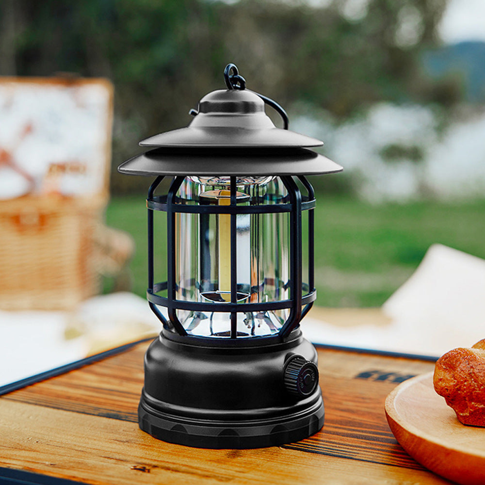 Portable LED Retro Camping Lantern with Flame Effect