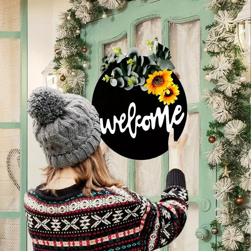 Round Wood Welcome Sign for Festive Front Door Decor