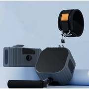 Black and gray resistance band training equipment set with a padded ankle cuff featuring an orange accent patch.