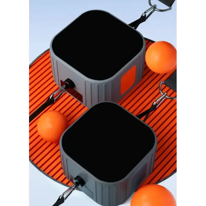 Gray and orange portable power banks with a textured, ribbed exterior design.