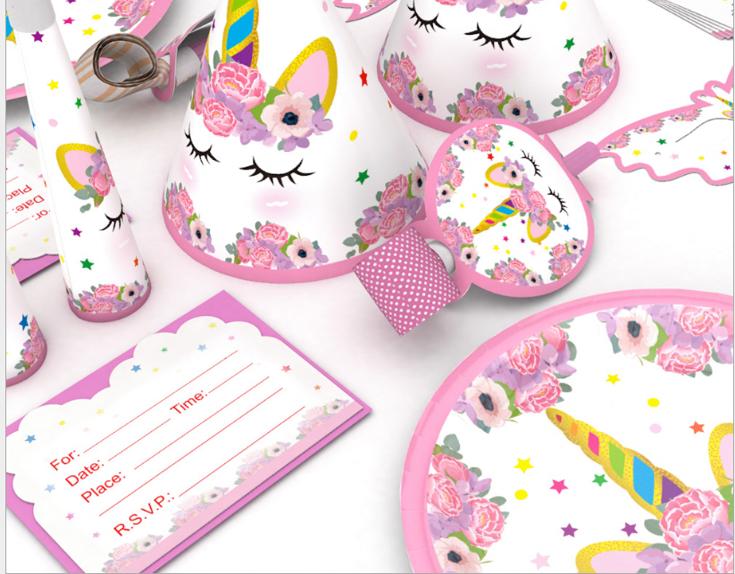 Pink Unicorn Birthday Party Decoration Set (16 Pieces)