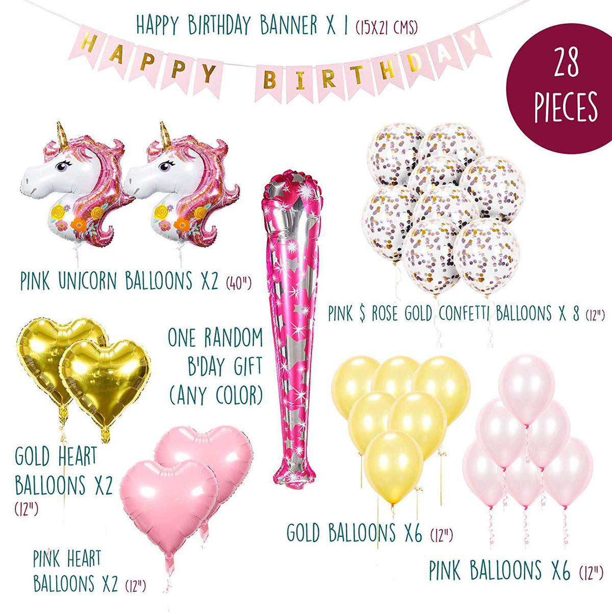 8pcs Unicorn Birthday Party Decor with Balloons & Sticks