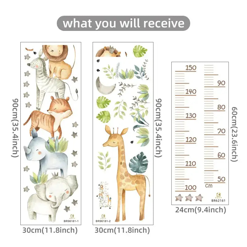 Watercolor-style jungle animal and plant wall decals with a soft, illustrated design.