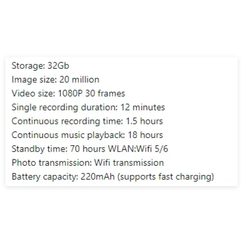 32gb flash drive with 1080p video recording capability and fast charging battery.