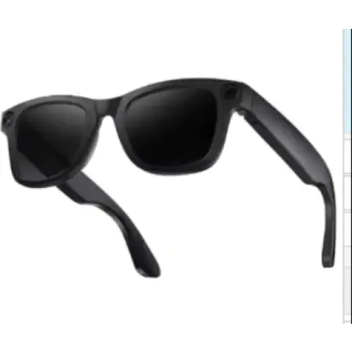 Black-framed sunglasses with dark lenses and a sleek, modern design.