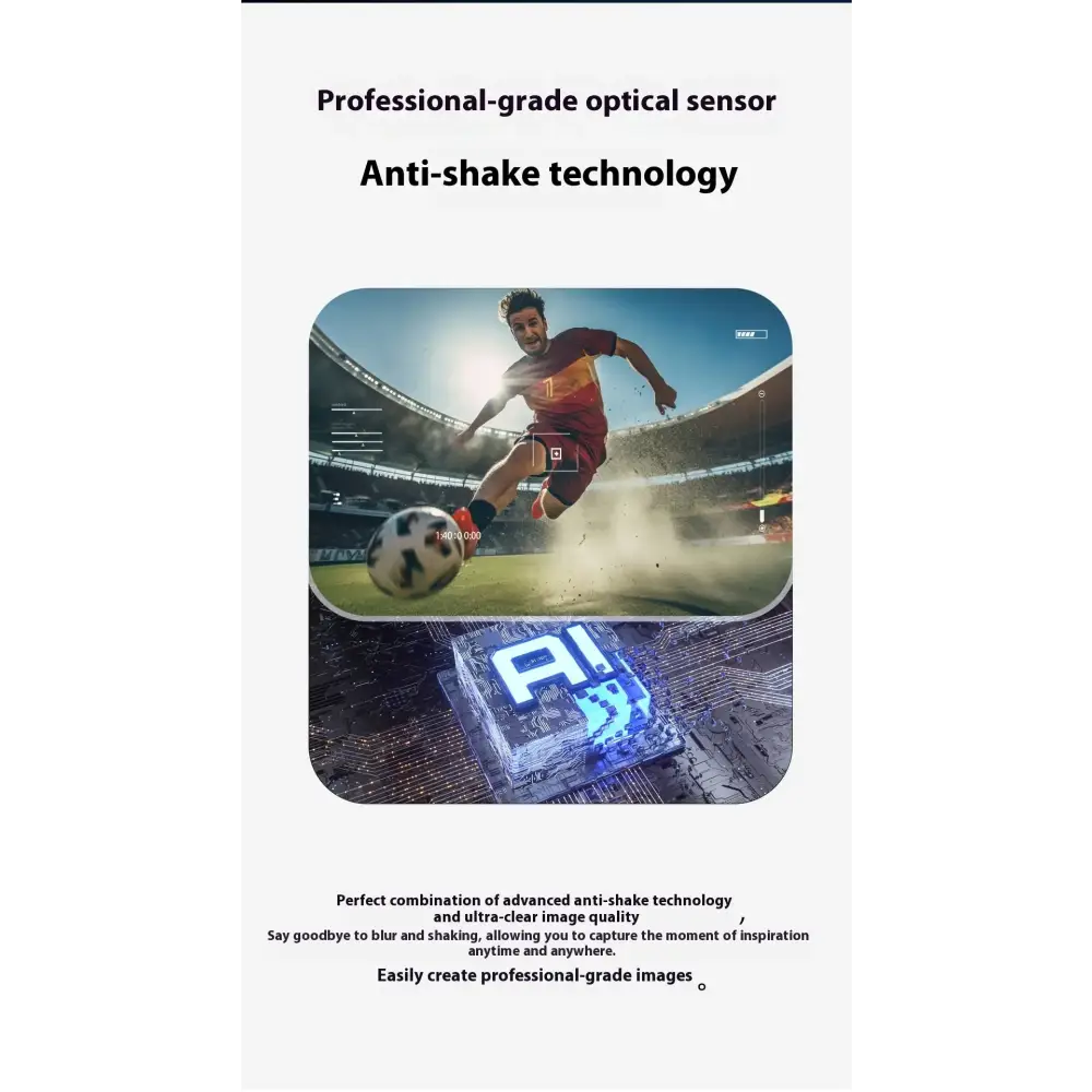 Professional-grade optical sensor camera with anti-shake technology, featuring a sleek design and advanced ai capabilities for ultra-clear image capture.