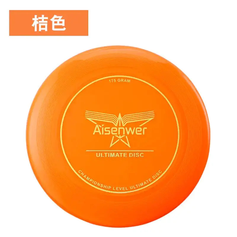 Bright orange aisenwer ultimate disc, 175 grams, featuring a gold-colored logo and text on its surface.