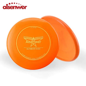 Vibrant orange aisenwer ultimate disc, 175 grams, featuring a gold-embossed logo and text on its smooth plastic surface.