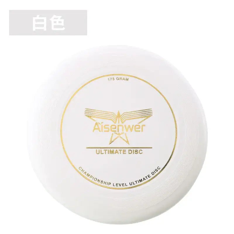 White aisenwer ultimate disc, 175 grams, featuring a gold-embossed logo and text on its surface.