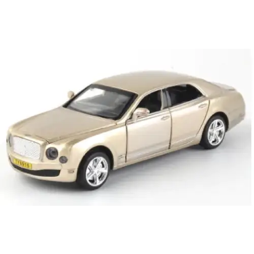 Gold-colored bentley mulsanne model car with chrome detailing and alloy wheels.