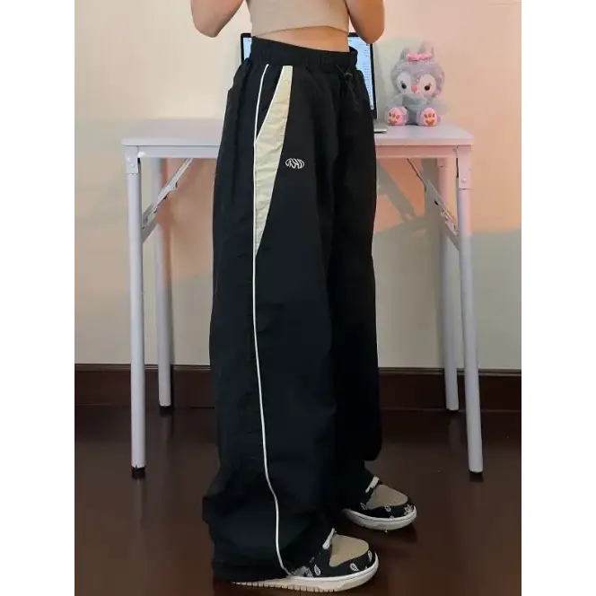 American Vintage Casual Wide Leg Pants - Drop Black Sweatpants