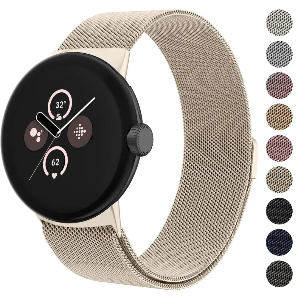 Amzpas Metal Band Compatible with Google Pixel 2 Watch Bands for Women Men Stainless Steel Mesh Loop Adjustable Replacement Strap for Google Pixel Watch/Pixel Watch 2 Band