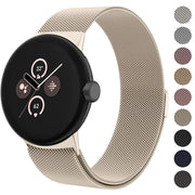 Amzpas Metal Band Compatible with Google Pixel 2 Watch Bands for Women Men Stainless Steel Mesh Loop Adjustable Replacement Strap for Google Pixel Watch/Pixel Watch 2 Band
