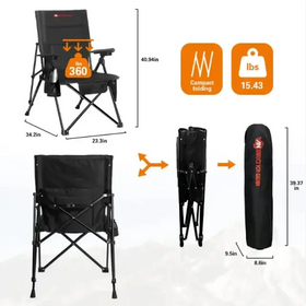 Black impact gear folding camp chair with sturdy metal frame and fabric seat, designed for compact portability.