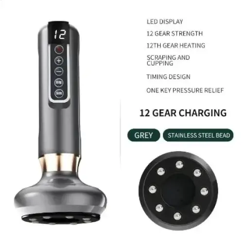Grey stainless steel bead massage device with led display and 12 gear settings.