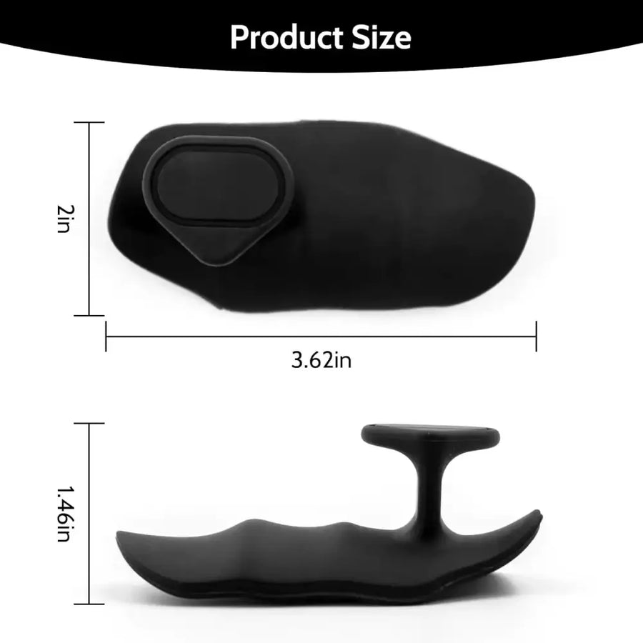 Black ergonomic office chair armrest with contoured shape and textured grip surface