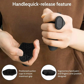 Black silicone handle grips with textured suction cups for enhanced grip and ergonomic hand palm design.
