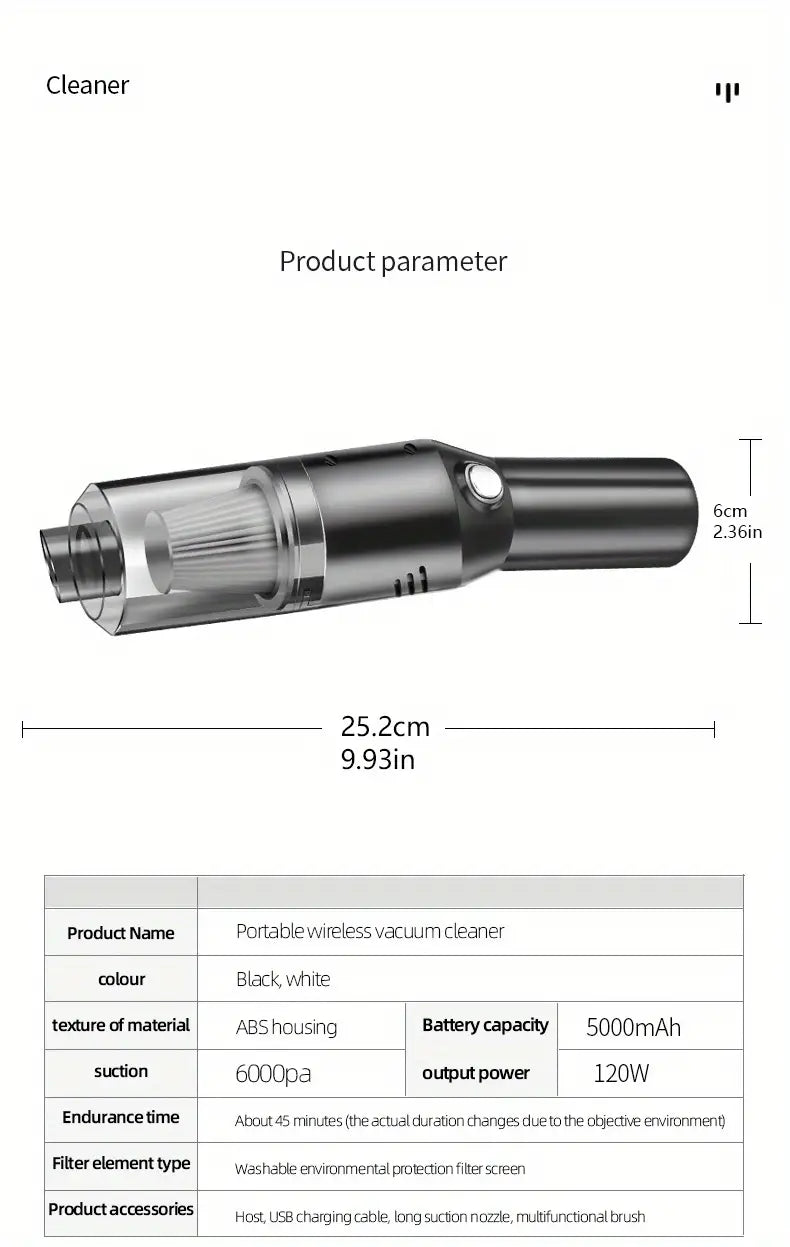 Wireless Car Vacuum Cleaner with Powerful Suction - Joomcy