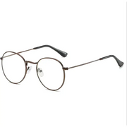 Round-framed eyeglasses with a matte bronze metal frame and black temple tips.