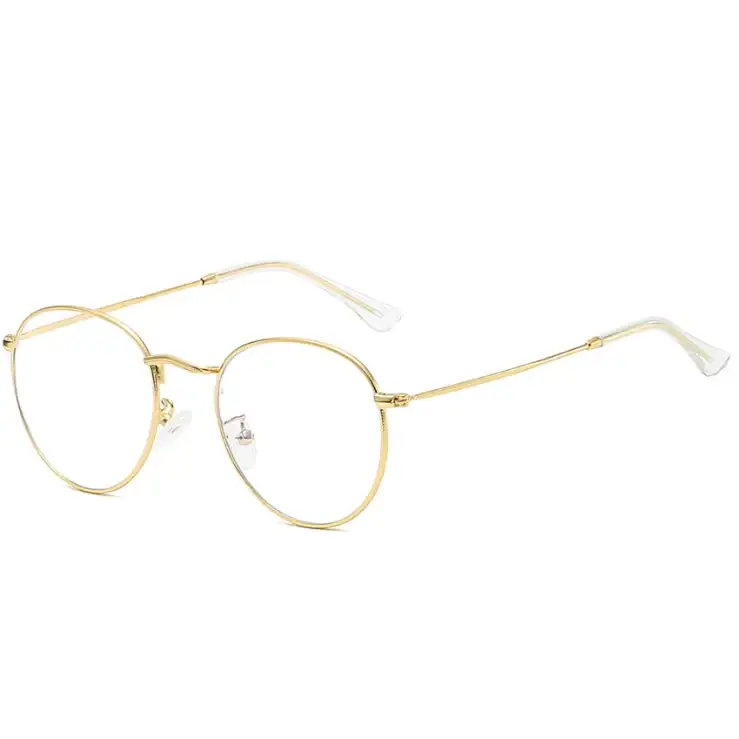 Gold-toned round-framed glasses with clear temple tips.