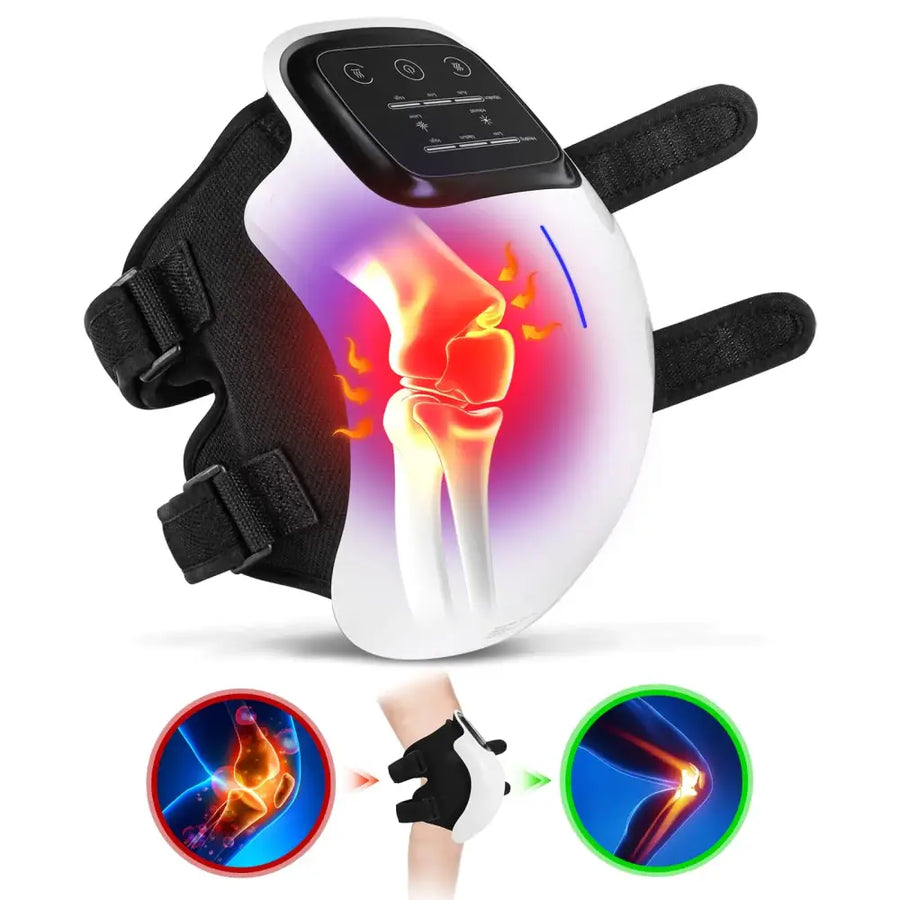 White and black electric knee massager with a digital control panel.