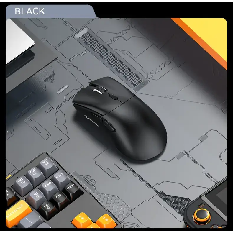 Black wireless gaming mouse with ergonomic design and matte finish