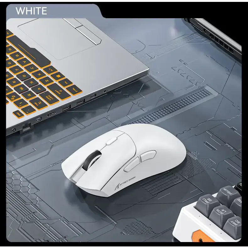 White ergonomic gaming mouse with textured grip and sleek contours