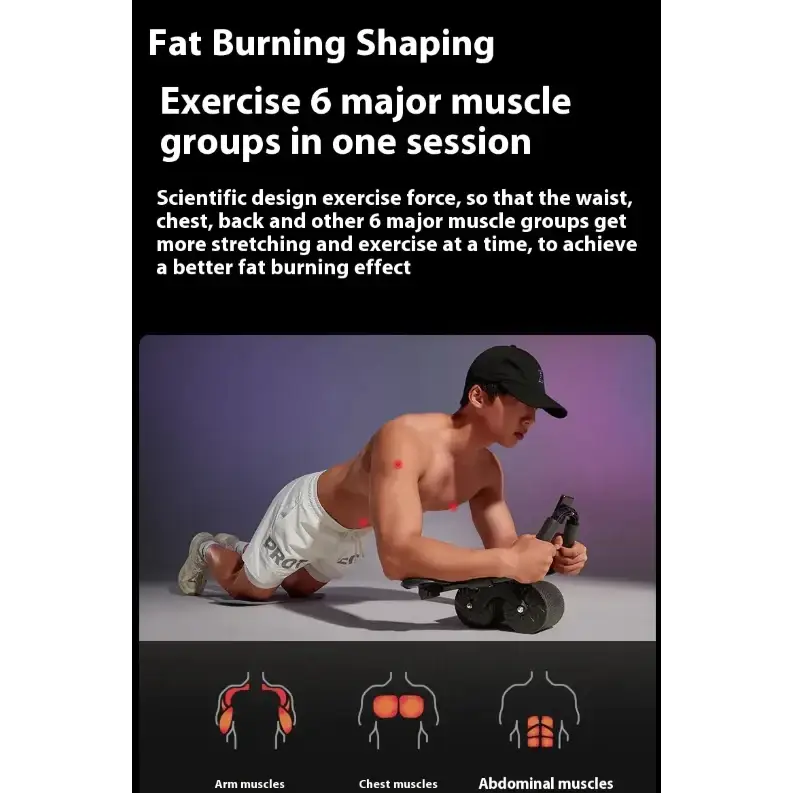 Black and silver abdominal roller with adjustable resistance settings for targeted fat-burning exercise.