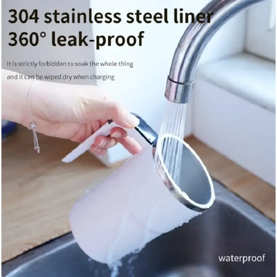 White cylindrical water-resistant phone case with a 304 stainless steel rim.