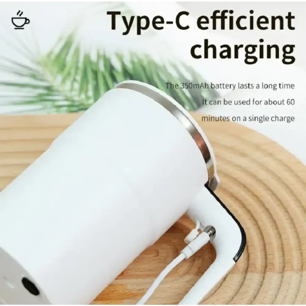 White electric kettle with a silver metallic rim and handle, featuring type-c efficient charging.