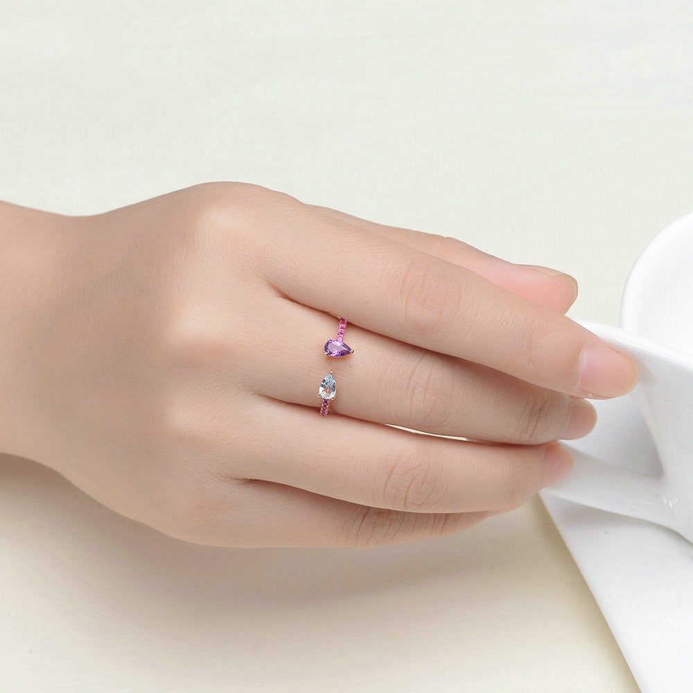 Rose Gold Ring with Amethyst and Silver Gemstone Jewelry