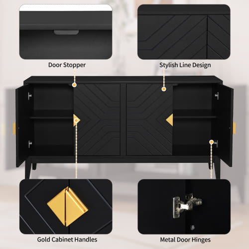 4-door Sideboard Storage Cabinet For Living And Dining Room Two Large Cabinets With Gold Handle And Adjustable Shelves