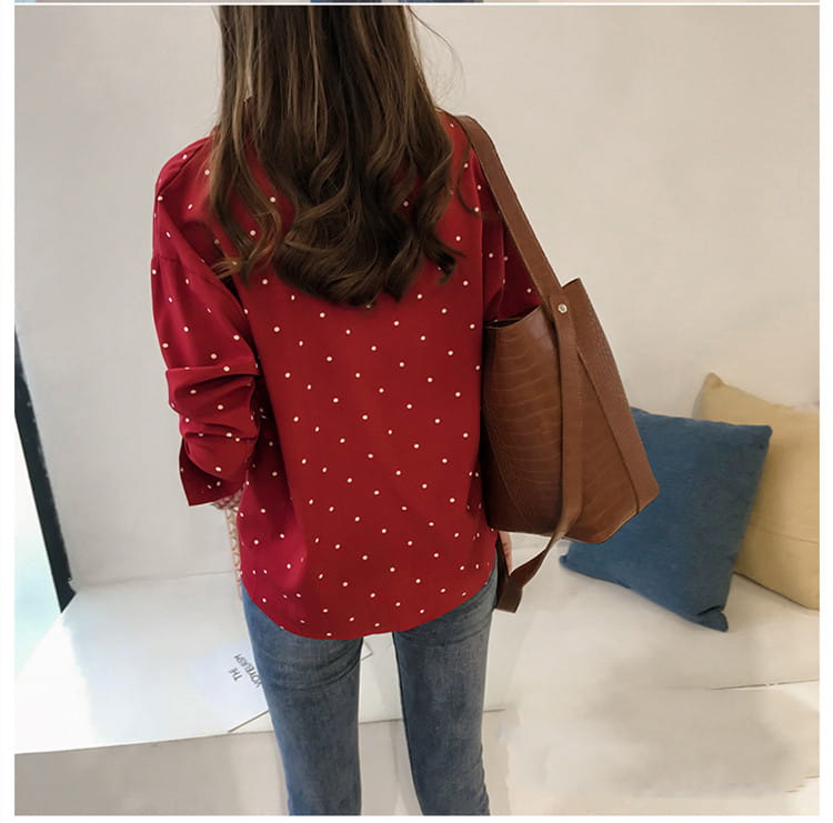 New Women’s Polka Dot Chiffon Long Sleeve Shirt