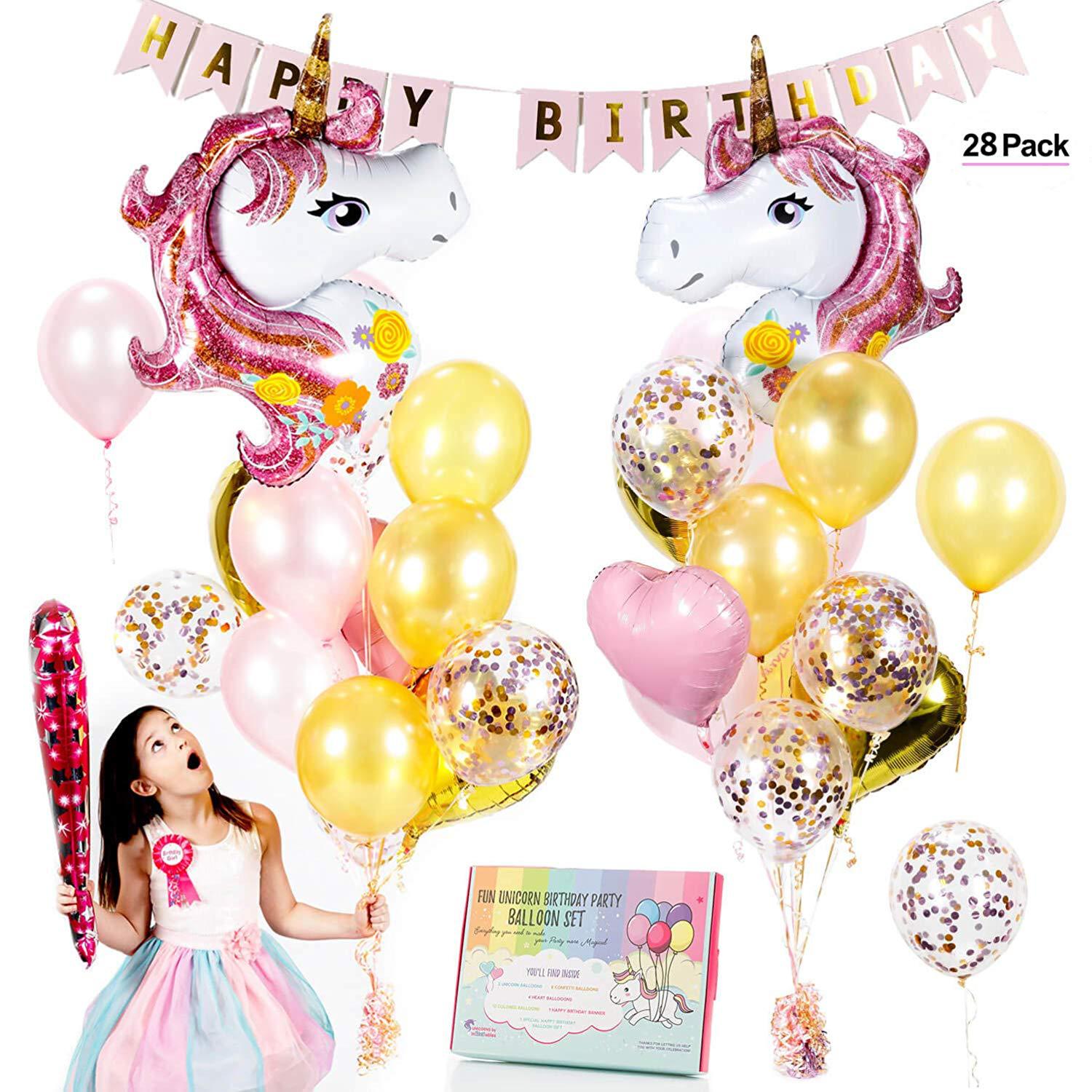 8pcs Unicorn Birthday Party Decor with Balloons & Sticks