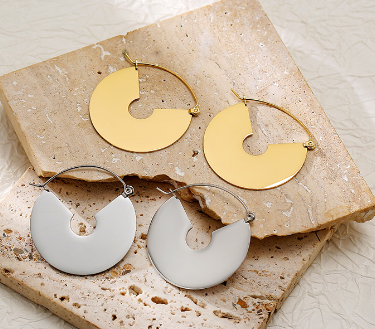 Gold Smooth Guillotine Half Hoop Earrings (One Pair)