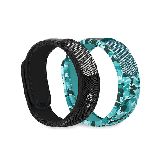 PARAKITO Mosquito Repellent Bracelets + Refill Pellets Bundle | w/Peppermint Oil Essential Oils | Hiking & Camping Accessories | Paraben Free DEET Free - 2 Wristbands & 2 Refills (Black + Conceal)