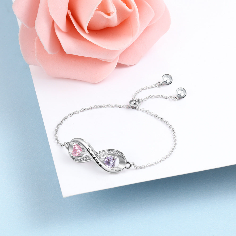 Personalized Engraved Name Bracelet with Birthstone
