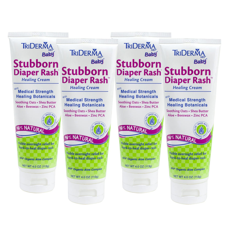 TriDerma MD Baby Stubborn Diaper Rash Healing Cream Healing for Hard-to-Heal Diaper Rash Treat and Prevent Diaper Rash and Seal Out Wetness Non-Greasy Diaper Rash Ointment 4.0 oz each 4 Pack