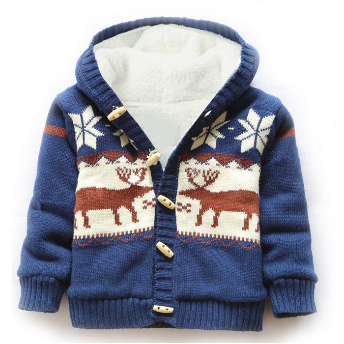 Children's Hooded Christmas Reindeer Fleece Sweater