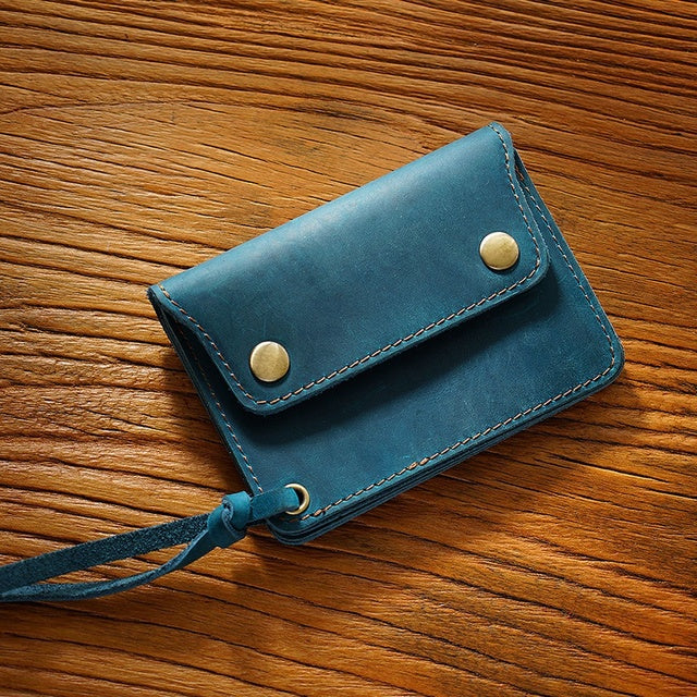 Vintage Cowhide Zipper Coin Purse Men's Leather Wallet