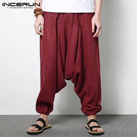 Men's Cotton Linen Loose Casual Harem Pants (Large)