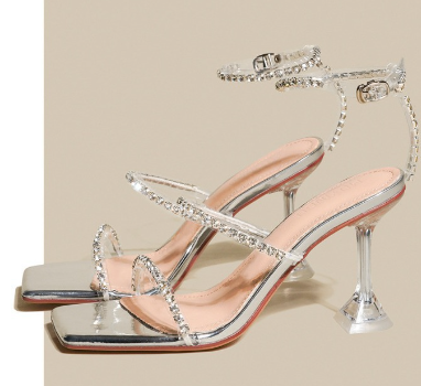 Crystal High Heel Buckle Strap Sandals for Women