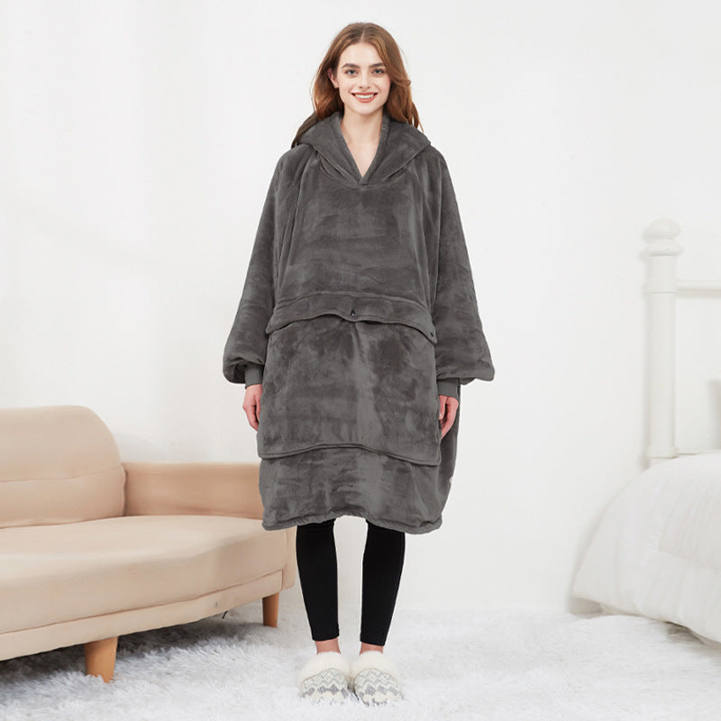 USB Heated Hoodie Blanket - Plush Double Layer Sweatshirt