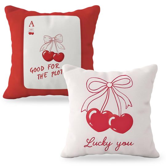 YeiHe Funky Red Coquette Bow Cherry Pillow Covers 18x18 Coquette Room Decor Trendy Preppy Ace Poker Pillow Covers Girly Bedroom Decor Preppy Room Decor Bow Room Decor Coquette Stuff Set of 2