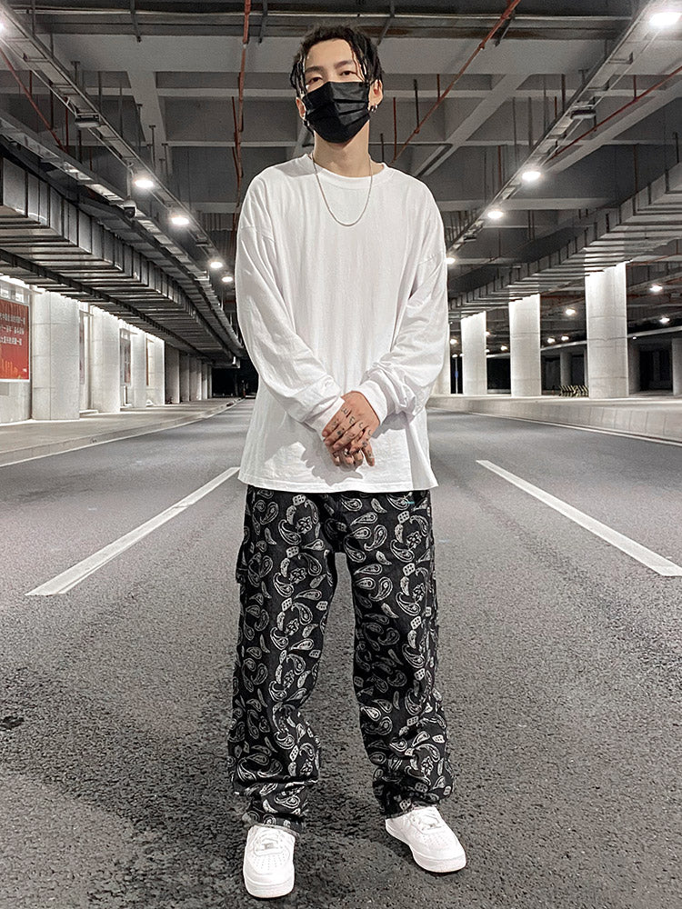 Men's Large Size Embroidered Wide Leg Hip-Hop Jeans